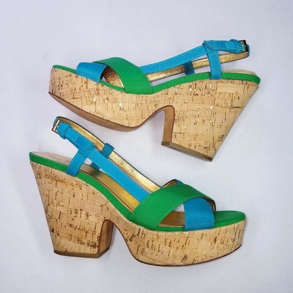 🌸 Kate Spade |‎ Suede Multicolor Wedge Sandals 9.5